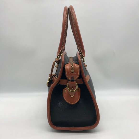 Dooney & Bourke Black & Brown Vintage Buckle Convertible Satchel Bag - Picture 4 of 11